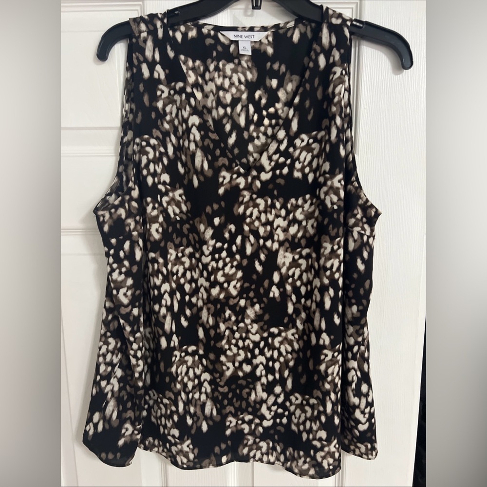 Nine West Black and Brown Patterned Top
